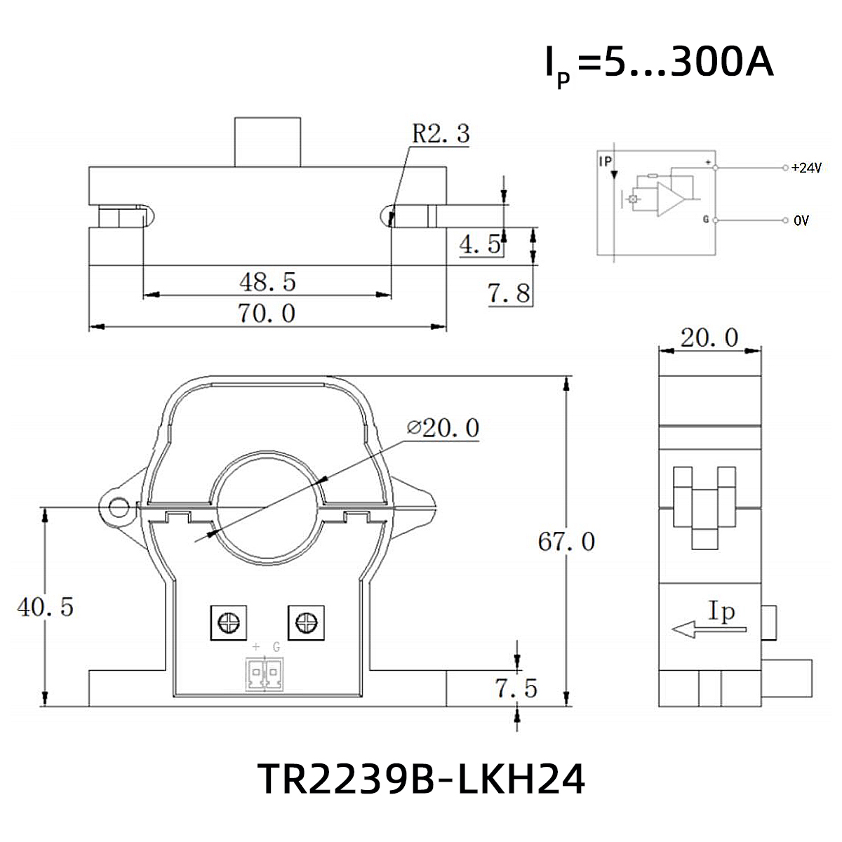 Sensor de corriente Hall de núcleo dividido para administración de energía CA 50A CC 4 ~ 20mA