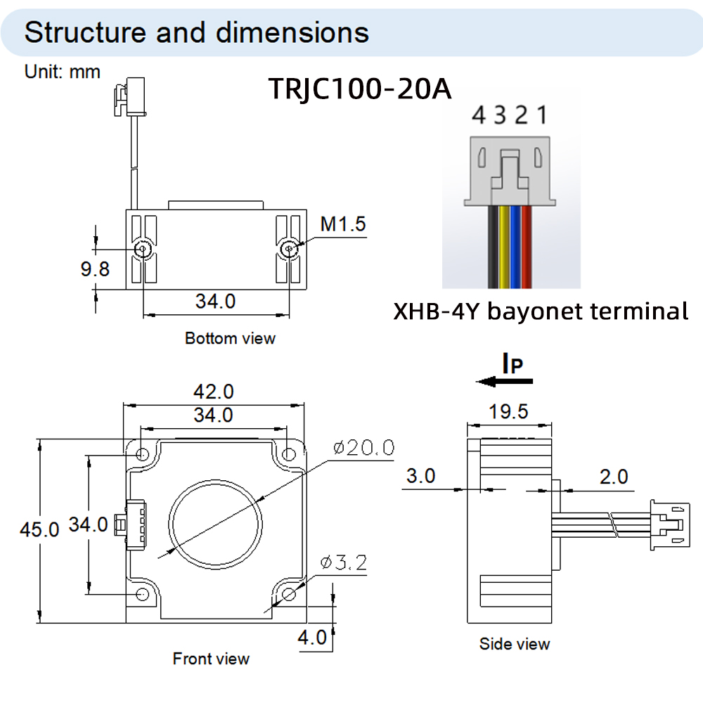 Sensor de corriente para medición TRJC100-20A