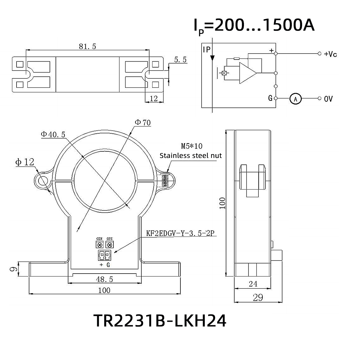 Sensores de corriente Hall de CA y CC para variadores de velocidad CC de 4~20 mA