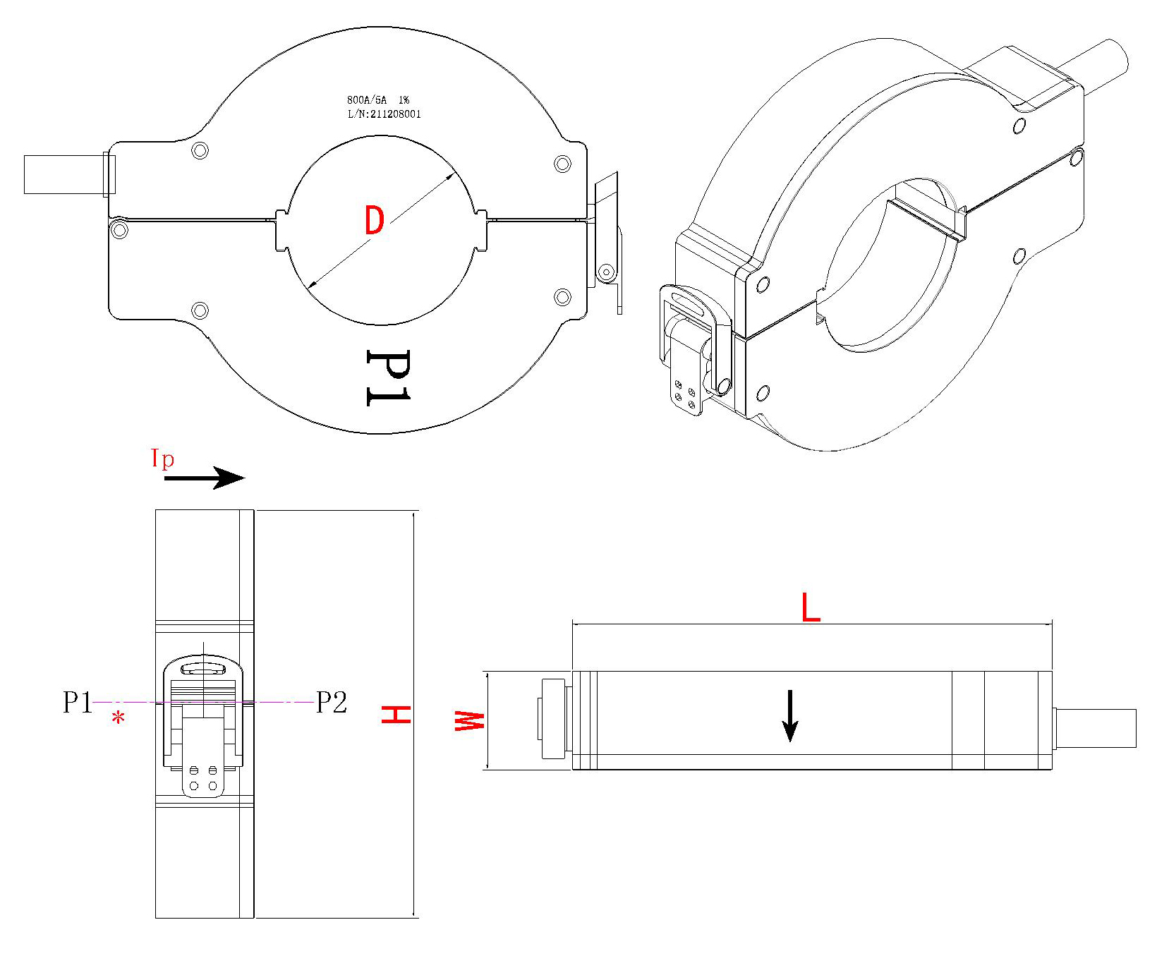 Transformador de corriente de tipo de núcleo dividido de la serie C (barra colectora perforada con tornillo fijo)