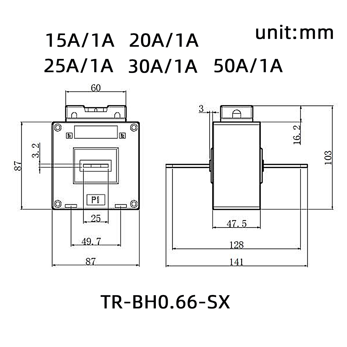 Transformadores de corriente de bajo voltaje TR-BH0.66-SX para medición y protección 15A/1V 5VA Clase1.0